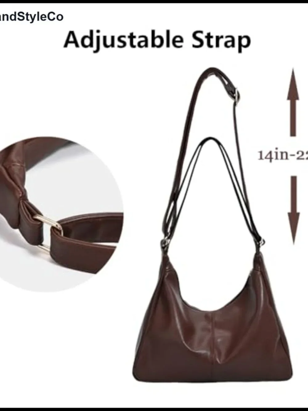 Vegan Leather Hobo Shoulder Bag Slouchy Crossbody Purse Adjustable Strap